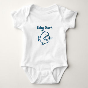 Funny Baby Shark Personalized Blue White Baby Bodysuit