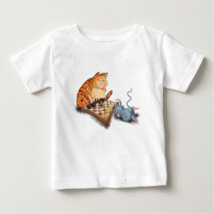Funny Baby T-Shirt Cat and Mouse Playing Chess