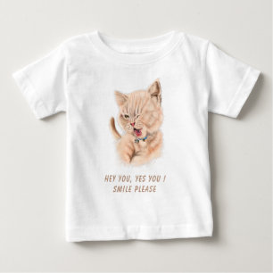 Funny Baby T-Shirt Playful Cat Smile - Custom Text