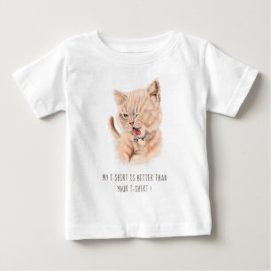 Funny Baby T-Shirt with Playful Cat - Custom Text