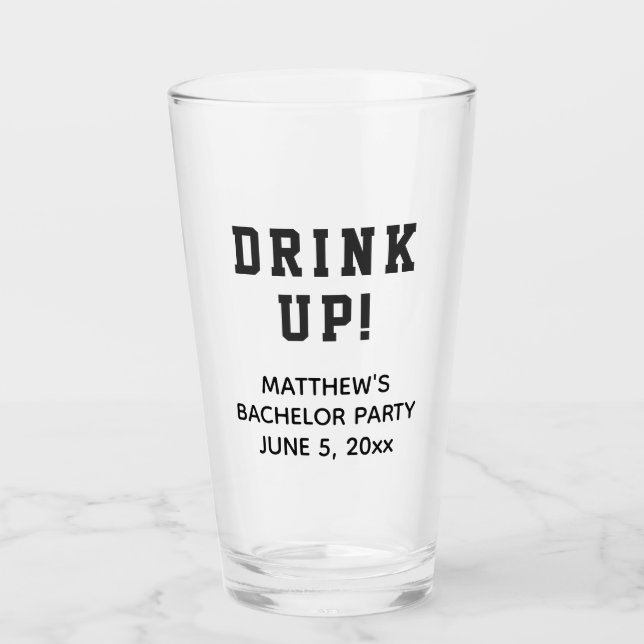 Funny Bachelor Party Favour Drink Up Beer Pint Glass (Front)