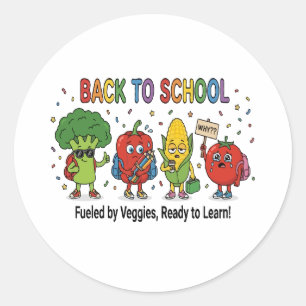 Funny Back to School Cute Vegetable Characters Classic Round Sticker
