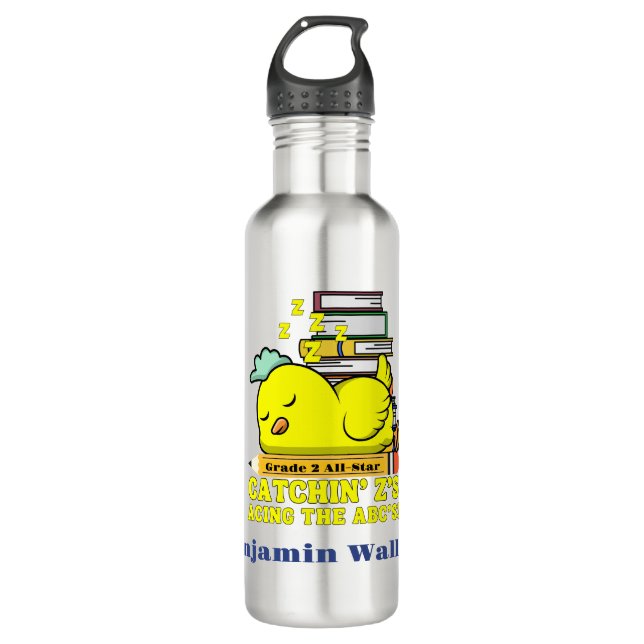 Funny Back to School Grade Name Sleeping Chicken  710 Ml Water Bottle (Front)