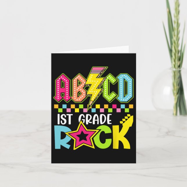 Funny Back To School Lightning Bolt 1st Grade Rock Card (Front)