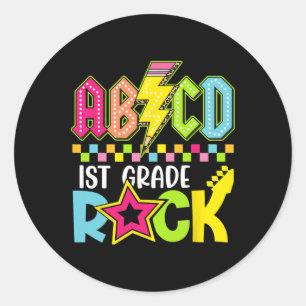 Funny Back To School Lightning Bolt 1st Grade Rock Classic Round Sticker