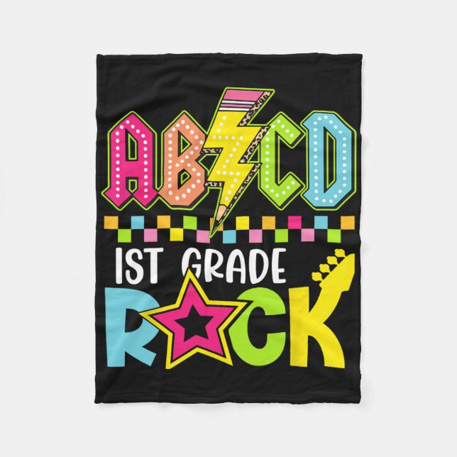 Funny Back To School Lightning Bolt 1st Grade Rock Fleece Blanket (Front)