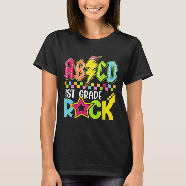 Funny Back To School Lightning Bolt 1st Grade Rock T-Shirt (Front)
