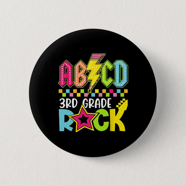 Funny Back To School Lightning Bolt 3rd Grade Rock 2 Inch Round Button (Front)