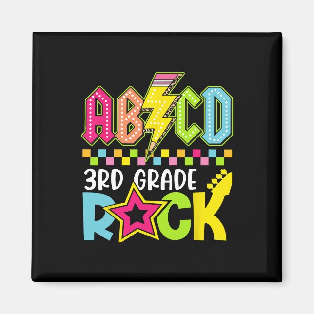 Funny Back To School Lightning Bolt 3rd Grade Rock Magnet (Front)