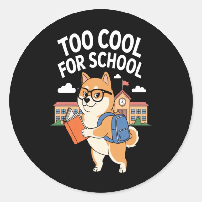 Funny Back To School Nerdy Dog Classic Round Sticker (Front)