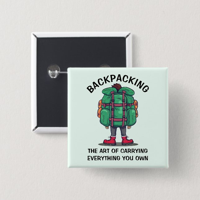 Funny Backpacker 2 Inch Square Button (Front & Back)