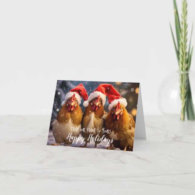 Funny Backyard Chickens Christmas Happy Holidays Card (Front)