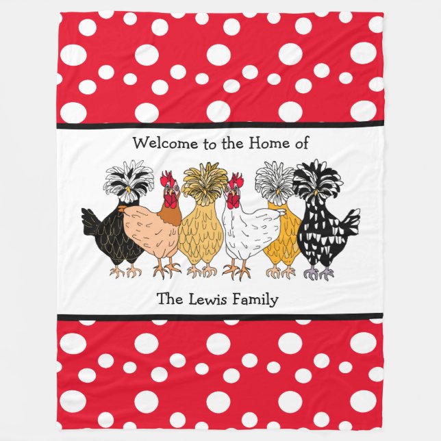 Funny Backyard Chickens Polish Hens Polka Dot Fleece Blanket (Front)