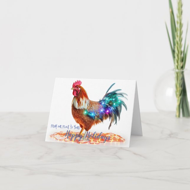 Funny Backyard Chickens Rooster Christmas Lights Holiday Card (Front)