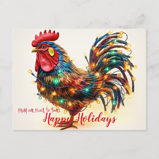 Funny Backyard Chickens Rooster Christmas Lights Postcard (Front)