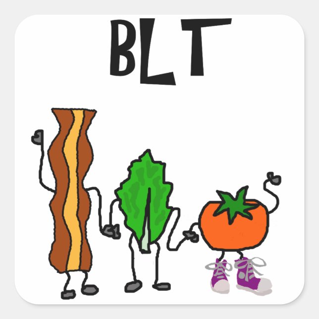 Funny Bacon, Lettuce, and Tomato Cartoon Square Sticker (Front)