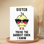 Funny Bad Chick Chicken Sister Happy Birthday Thank You Card<br><div class="desc">Looking for a unique way to express your love and humour to your sibling? Our funny chicken greeting card is the perfect choice for your daughter on her birthday! Customize it by adding your own personal message. Design features a cool baby chick wearing sunglasses with a red heart in them....</div>