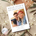 Funny Bad Dance Moves Photo Wedding Save the Date Announcement<br><div class="desc">Funny wedding save the dates in a black and white "Booze,  food and bad dance moves" design with your photo. These modern save the dates are perfect for the fun couple who can't wait to celebrate at their wedding with family and friends.</div>