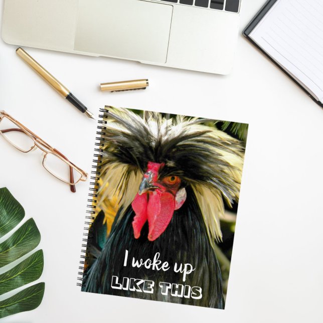 Funny Bad Hair Day Chicken Meme Notebook (In Situ)