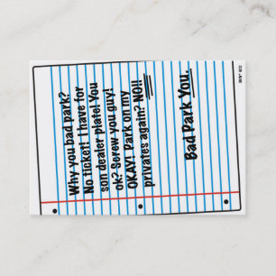 Funny Bad Parking Note Business Card