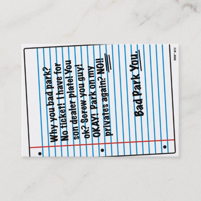 Funny Bad Parking Note Business Card (Front)