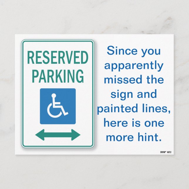 Funny Bad Parking Note Postcard (Front)