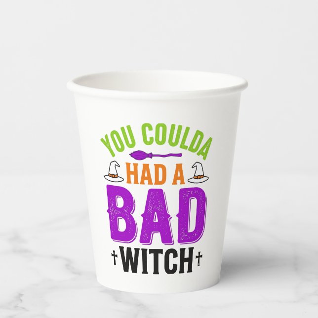 Funny Bad Witch Halloween Quote Vector Design_1 Paper Cups (Front)