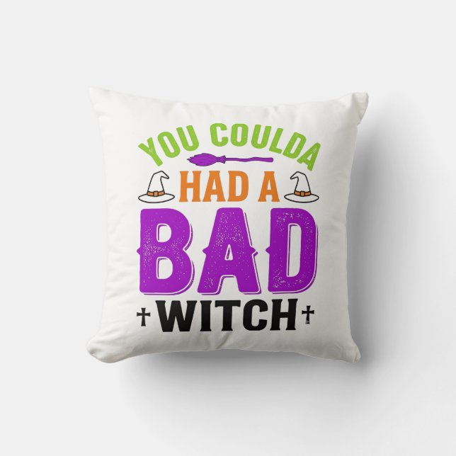 Funny Bad Witch Halloween Quote Vector Design_1 Throw Pillow (Front)