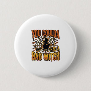 Funny Bad Witch Halloween Vintage Engraving Design 2 Inch Round Button