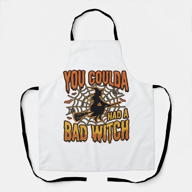 Funny Bad Witch Halloween Vintage Engraving Design Apron (Front)