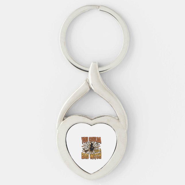 Funny Bad Witch Halloween Vintage Engraving Design Keychain (Front)