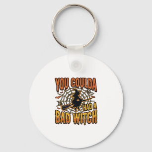 Funny Bad Witch Halloween Vintage Engraving Design Keychain