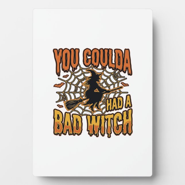 Funny Bad Witch Halloween Vintage Engraving Design Plaque (Front)