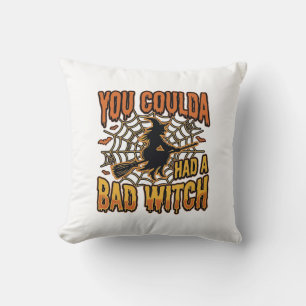 Funny Bad Witch Halloween Vintage Engraving Design Throw Pillow