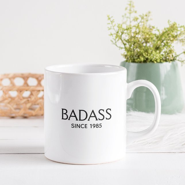FUNNY BADASS SINCE Stylish Modern Typography Chic  Two-Tone Coffee Mug (Creator Uploaded)