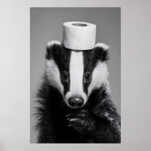 Funny Badger Bathroom Art Print, Toilet Paper Poster