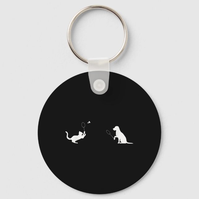 Funny Badminton Cat And Dog Design Apparel Kitten  Keychain (Front)