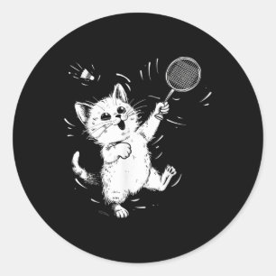 Funny Badminton Cute Cat Badminton Player Shuttle  Classic Round Sticker