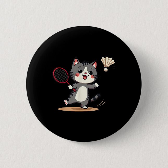 Funny Badminton Cute Cat Racket Shuttle Men Women  2 Inch Round Button (Front)