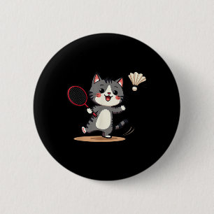 Funny Badminton Cute Cat Racket Shuttle Men Women  2 Inch Round Button