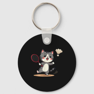 Funny Badminton Cute Cat Racket Shuttle Men Women Keychain