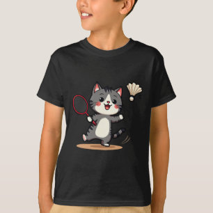 Funny Badminton Cute Cat Racket Shuttle Men Women T-Shirt