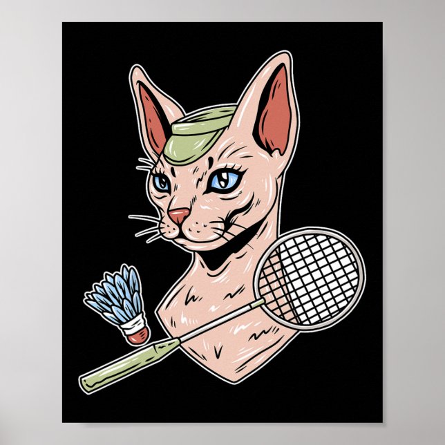 Funny Badminton Devon Rex Cat Shuttle  Poster (Front)
