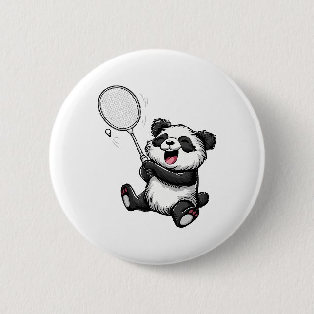 Funny Badminton Panda Badminton Player Shuttle Rac 2 Inch Round Button (Front)