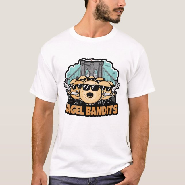 Funny Bagel Bandits and Brooklyn Bridge T-Shirt (Front)