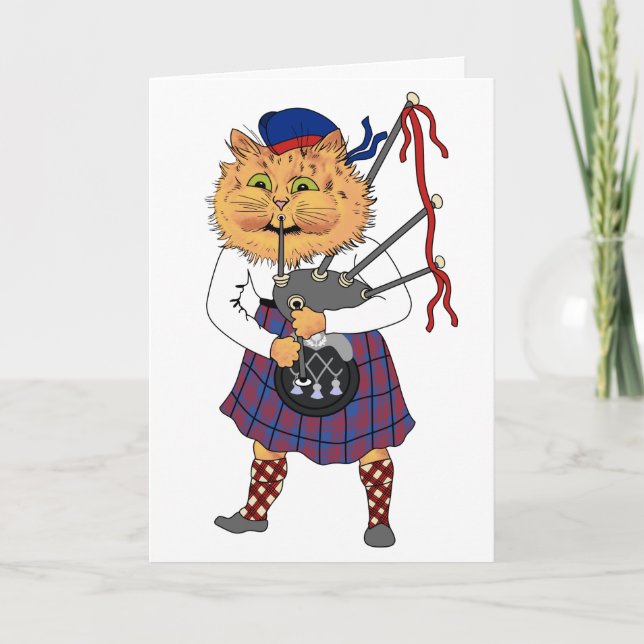 Funny Bagpipe Playing Scottish Cat Card (Front)