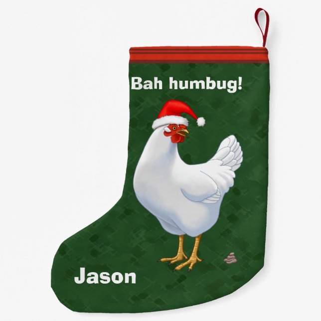Funny Bah Humbug Chicken in Santa Hat Poops xmas Small Christmas Stocking (Back)