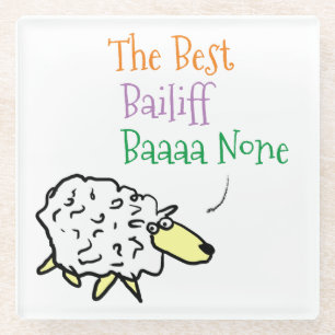 Funny Bailiff Sheep Best Baaa None Cartoon Glass Coaster