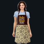 Funny Bake The World Vintage Cake Muffin Pattern Apron<br><div class="desc">Funny and cool apron to make cooking more fun. Personalized gift for family and friends who love cooking,  baking and trying new recipe in the kitchen. Customize the wording to fit your occasion. You can use the Design Tool to further change the font type,  font colour and font size.</div>
