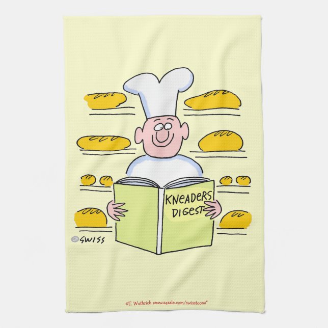 Funny Baker Loaves of French Bread Cartoon Art Kitchen Towel (Vertical)
